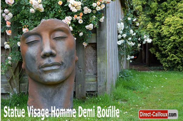 Statue Visage Homme Demi Rouille Extérieure Direct-Cailloux.com