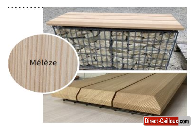 BANCS GABION Assise Bois &quot;BIZO&quot; Mélèze Création banc gabion