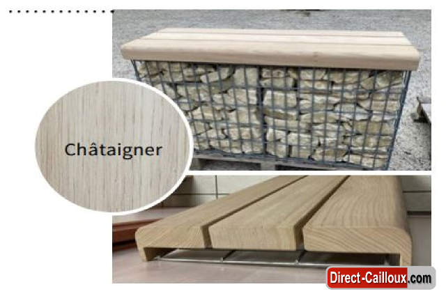 BANC GABION Assise Bois &quot;CURVE&quot; Châtaigner Création banc gabion